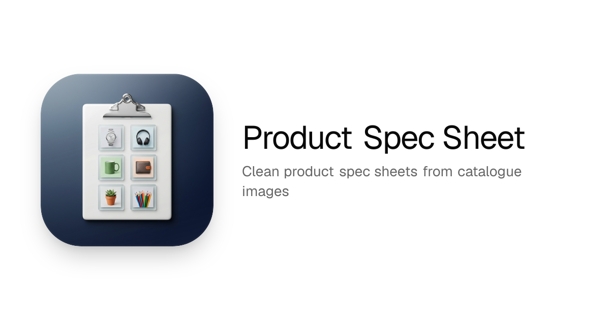 Product Spec Sheet — Clean product spec sheets — ToolRouter